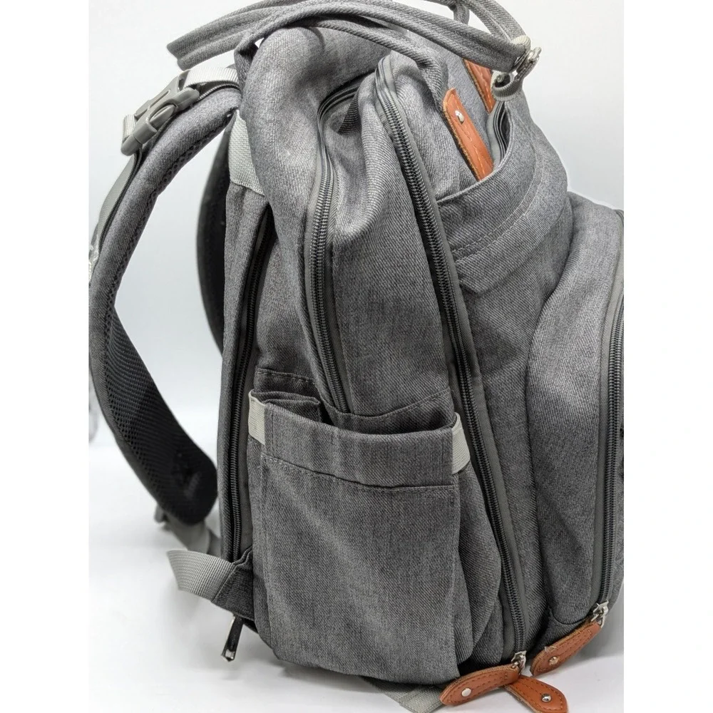 BabbleRoo Gray Diaper Bag Backpack Changing Pad Pacifier Case Multi Pocket Baby